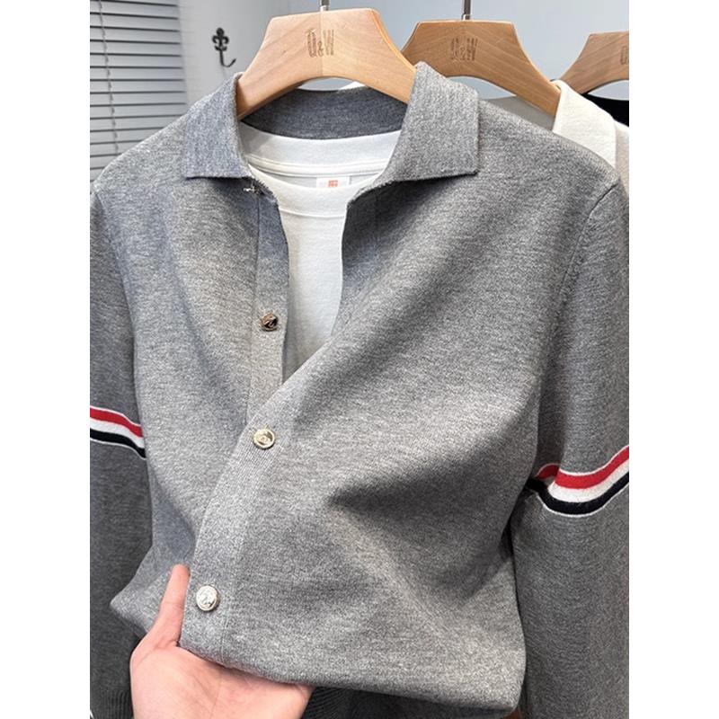 经典品牌tb开衫男针织衫2025春季新款翻领毛衣外套男装外搭薄款潮