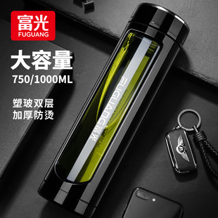 富光玻璃水杯男士便携大容量个人专用耐高温带盖茶水分离泡茶杯子