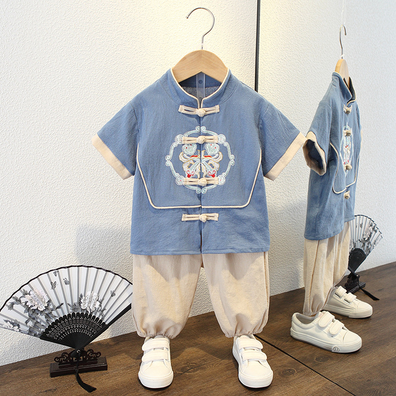 男童汉服2025夏季套装儿童唐装复古风宝宝周岁礼服纯棉演出服礼服