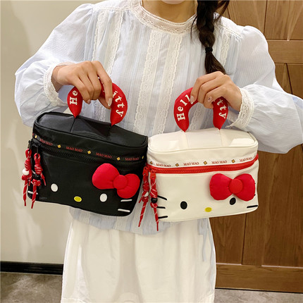 卡通Hello Kitty手提化妆包女可爱甜美蝴蝶结收纳包