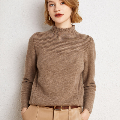 羊绒衫女100%纯山羊绒半高领加厚宽松套头短款针织毛衣内搭打底衫