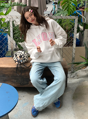 LK STORE LKOD秋季新款连帽短绒波点格子字母卫衣男女情侣款帽衫