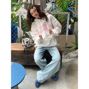 STORE 帽衫 LKOD秋季 连帽短绒波点格子字母卫衣男女情侣款 新款