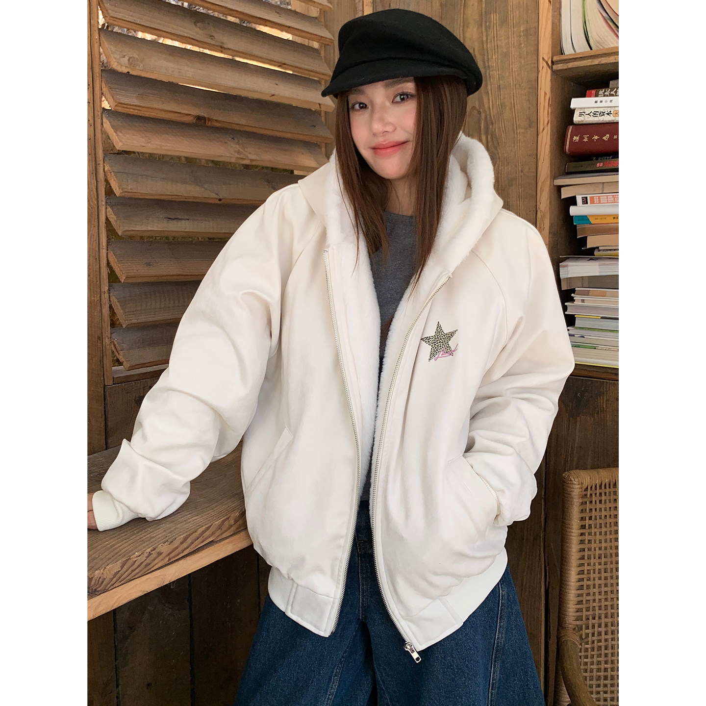 LKOD麂皮五角星豹纹棉衣