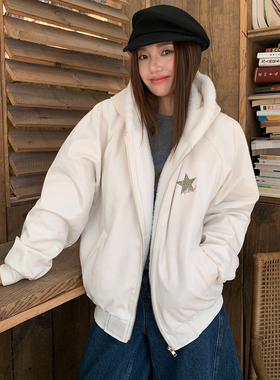 LK STORE LKOD秋冬新款麂皮五角星豹纹座山雕外套毛绒拼接棉衣