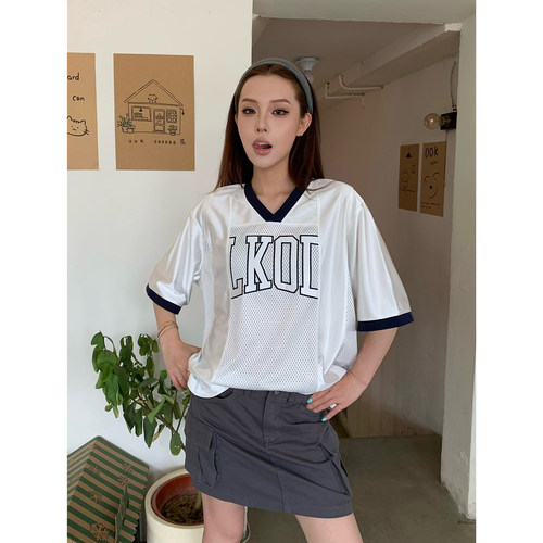 LKOD新款网眼速干橄榄球T恤女