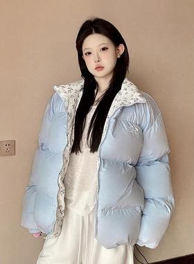 LKSTORE LKOD2024冬季新款棉服外套情侣碎花潮牌加厚外套刺绣字母