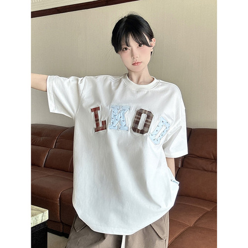 LKOD多色字母格子碎花短袖