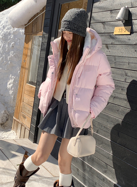 LK STORE LKOD秋冬新款毛里加绒连帽短款棉服女甜美棉衣加厚外套