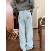 新款 LKOD 水洗贴布五角星豹纹蓝色休闲裤 宽松美式 牛仔裤 STORE