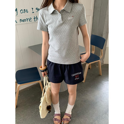 LK STORE LKOD2025夏季新款修身美式复古波点POLO短袖T恤打底女
