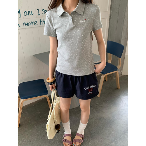 修身美式复古波点POLO短袖