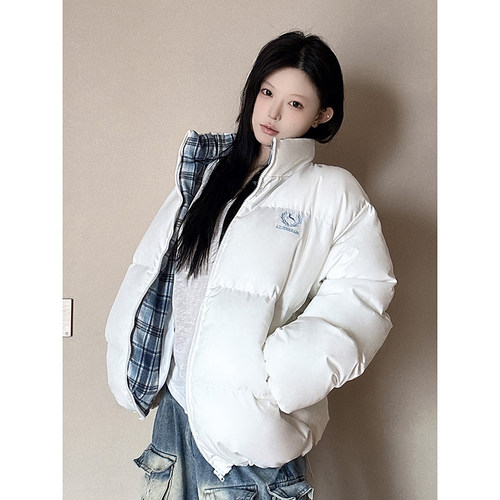 LKOD格子拼接情侣棉服外套