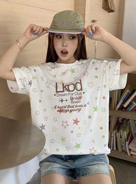 LKSTORE LKOD2026夏季新款满印短袖星星T恤男女同款情侣短袖印花