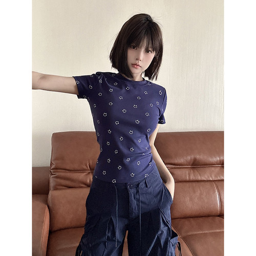 美式辣妹修身笑脸短袖