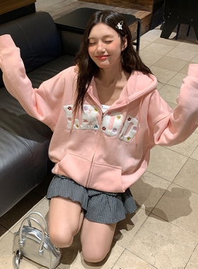 LK STORE LKOD新款花朵字母毛巾绣连帽加绒卫衣帽衫潮牌男女情侣