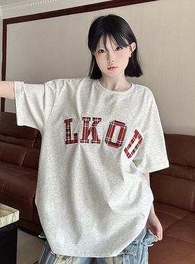 LKSTORE LKOD2024春夏新款格子字母圆领T恤潮牌男女同款短袖打底