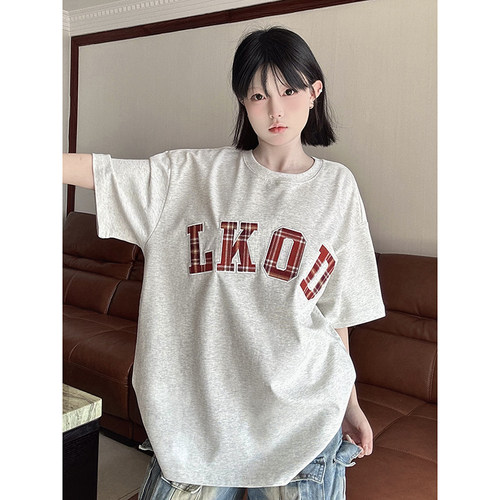 LKOD短袖休闲情侣格子字母T恤