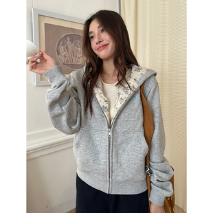 love 碎花修身 帽衫 LKOD2025秋冬i 短款 拉链卫衣外套 STORE