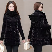 珠光免洗亮面炫彩棉服女中长款 加厚保暖高档棉袄 棉衣冬季 时尚 修身