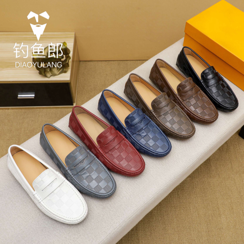 钓鱼郎2025春秋新款高端品牌真皮男士豆豆鞋圆头套脚软底压花单鞋