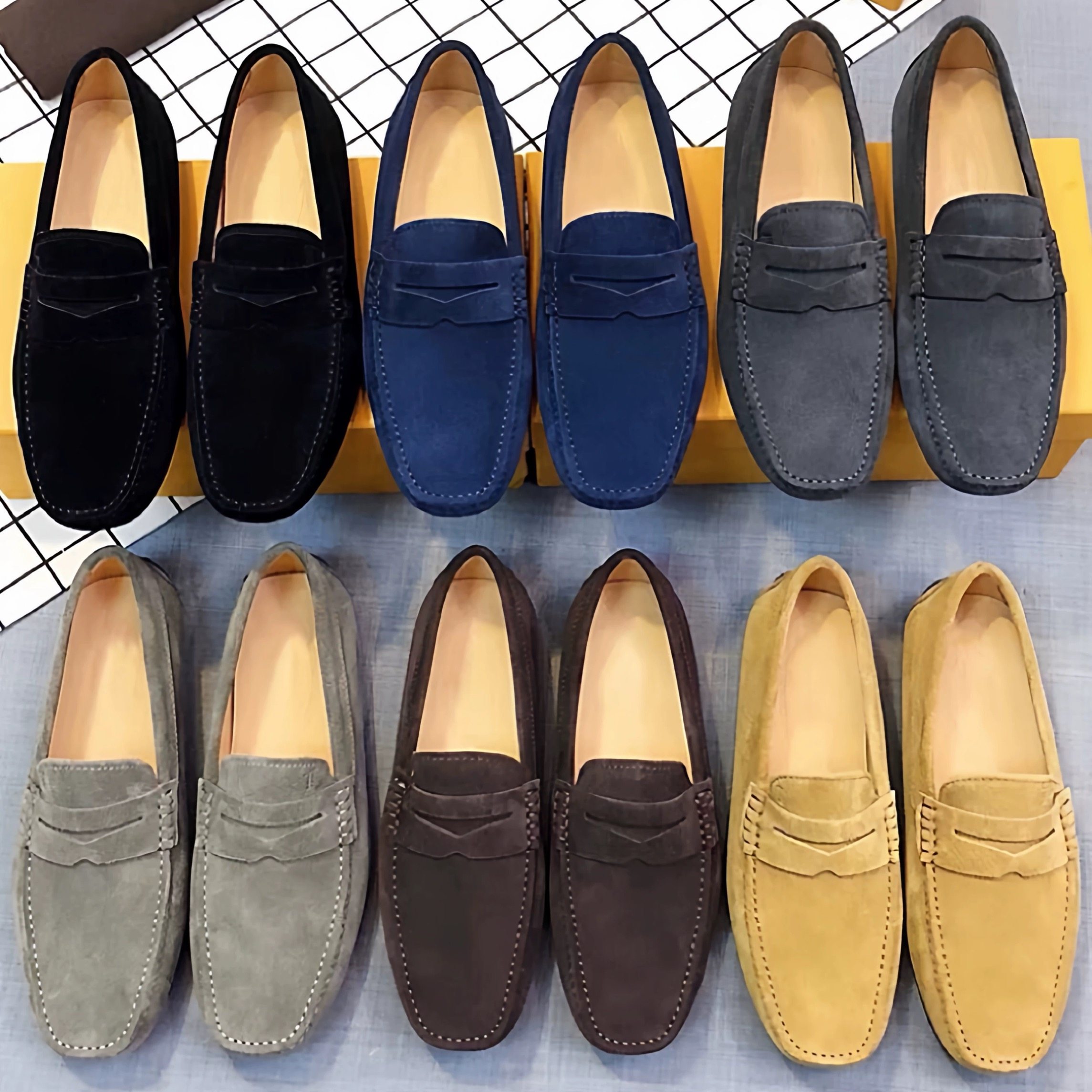 JCTQ直邮高端时尚豆豆鞋男鹿皮磨砂反绒耐磨软底一脚蹬懒人驾车鞋