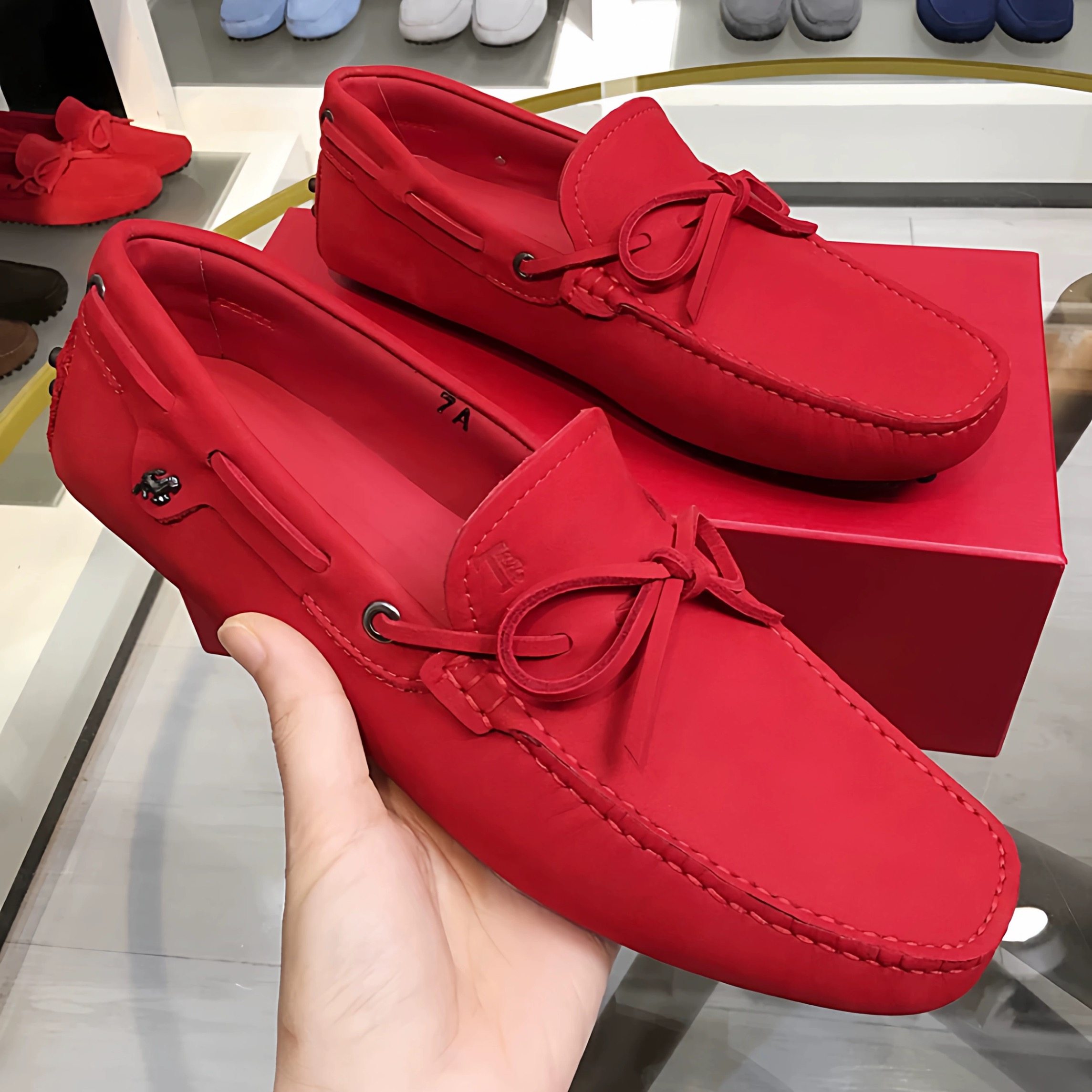 JCTQ红色高端奢侈鹿皮男士豆豆鞋一脚蹬法拉利款英伦风懒人驾车鞋