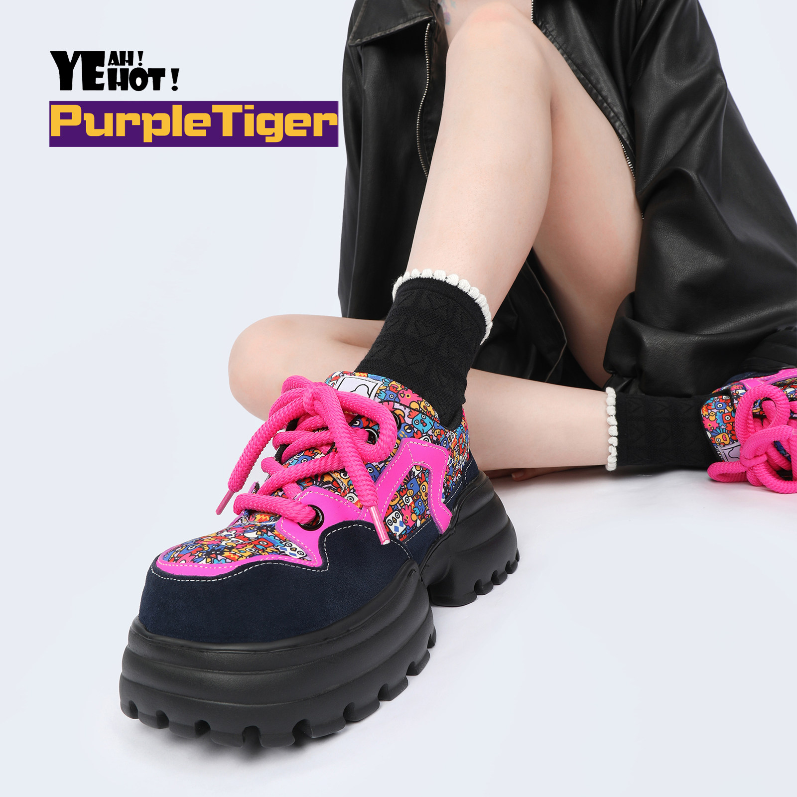 Purple Tiger2025秋季原创设计感圆头丑萌时尚厚底甜酷风单鞋女鞋