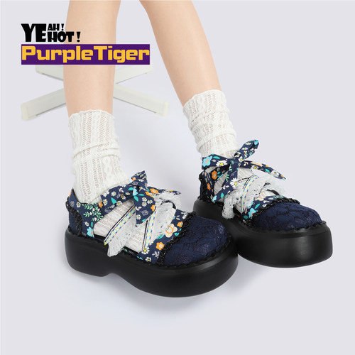 YeahHot玛丽珍拼色田园风蕾丝
