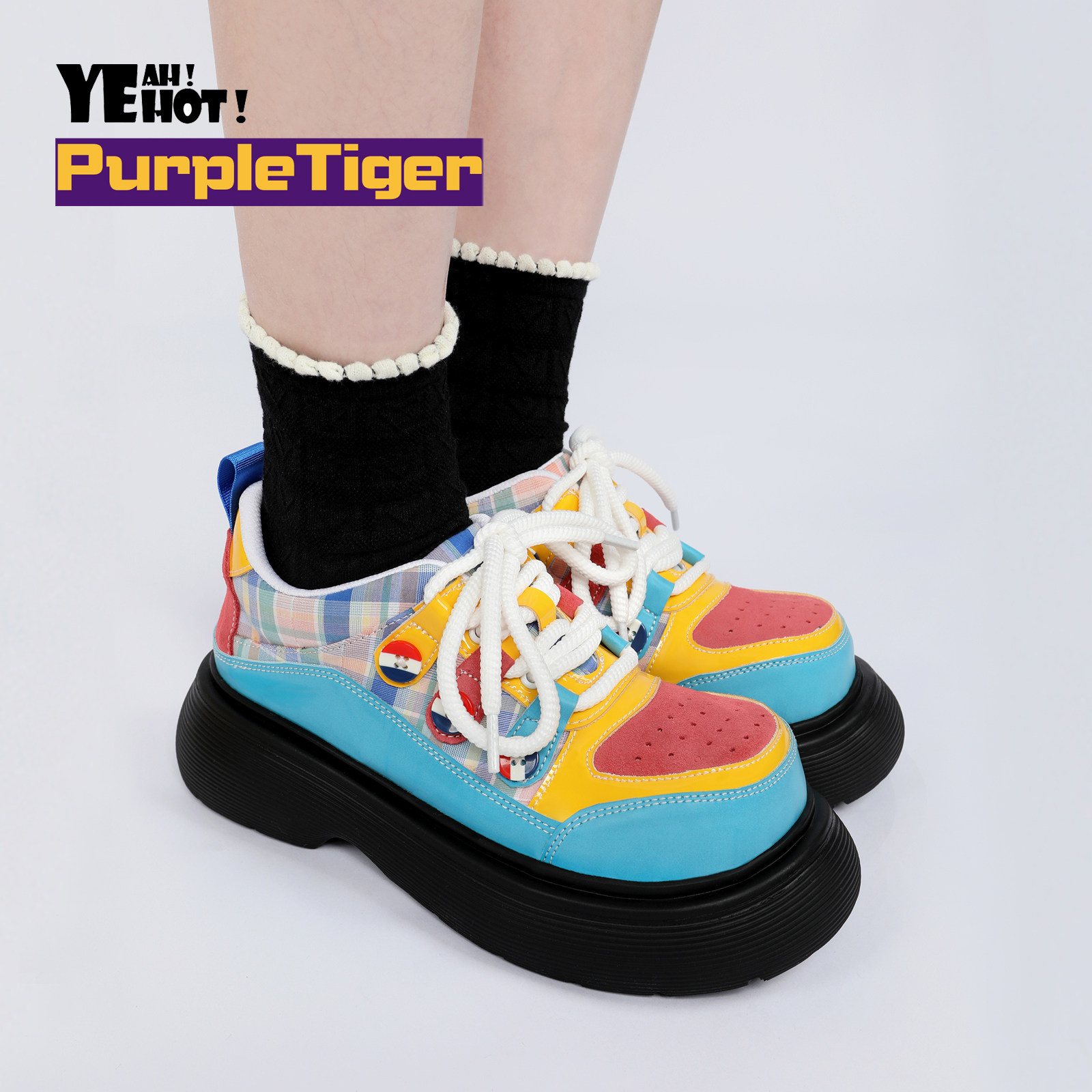 Purple Tiger原创2025夏季彩色系休闲动漫个性新品厚底女鞋单鞋