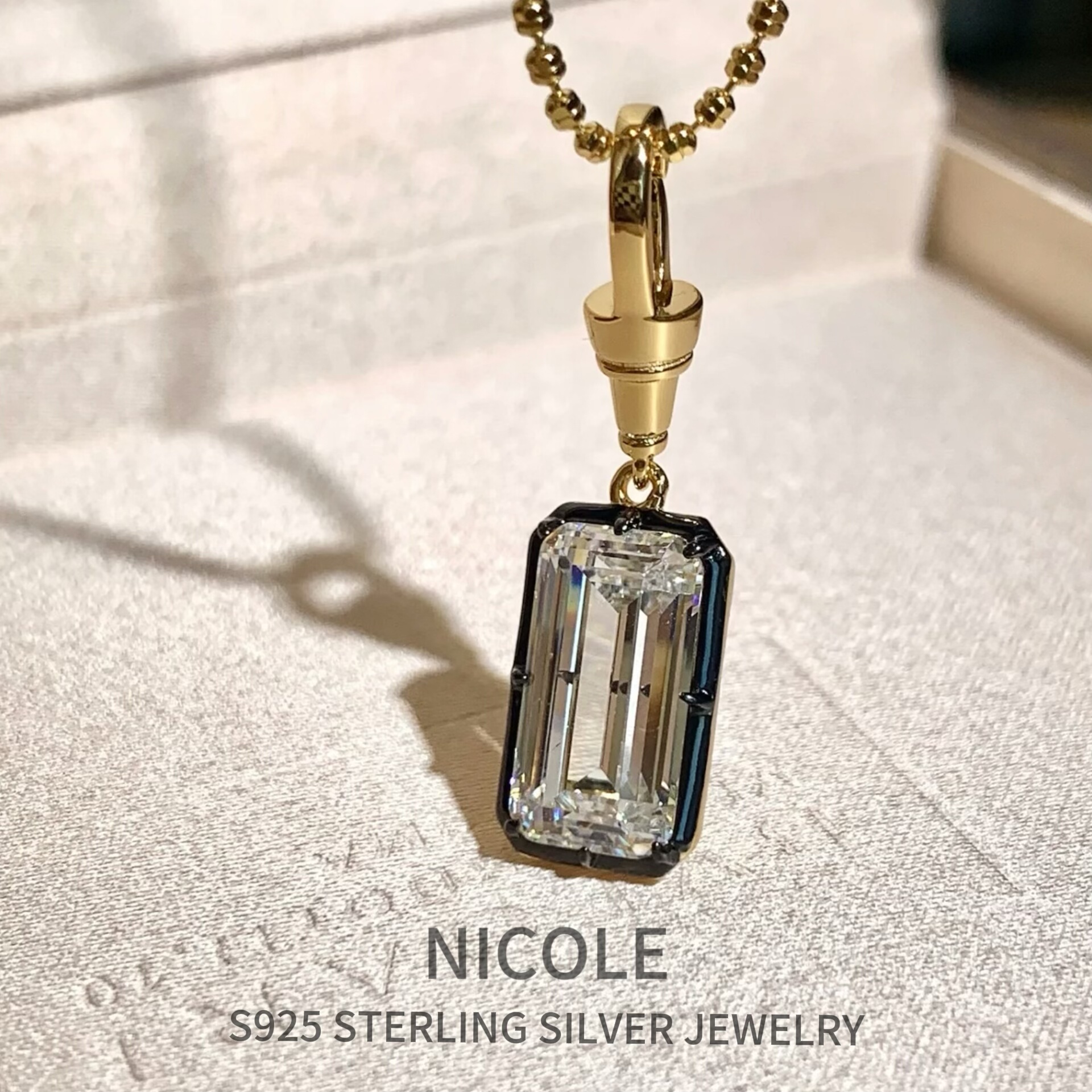 Nicole Jewelry 黑金方糖钻石纯银项链女轻奢小众设计感锁骨链