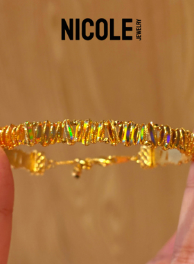 NICOLE JEWELRY 冰钻炫彩刀手镯 立体螺旋幻彩流光金银双色首饰