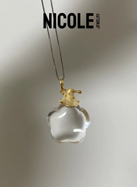 S925纯银金色拉丝戴帽子星星水晶项链圣诞星轻奢精致可爱毛衣链