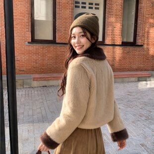 DEARHUA小花家Vtg小兔加拿大草原兔毛翻领显瘦毛绒皮草外套女