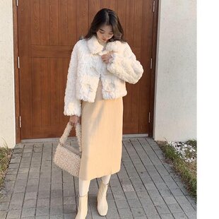 秋冬仿皮草外套女短款獭兔毛宽松牛角扣小个子显瘦百搭上衣