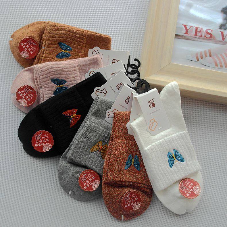 甜美风保暖刺绣中筒袜6双包邮