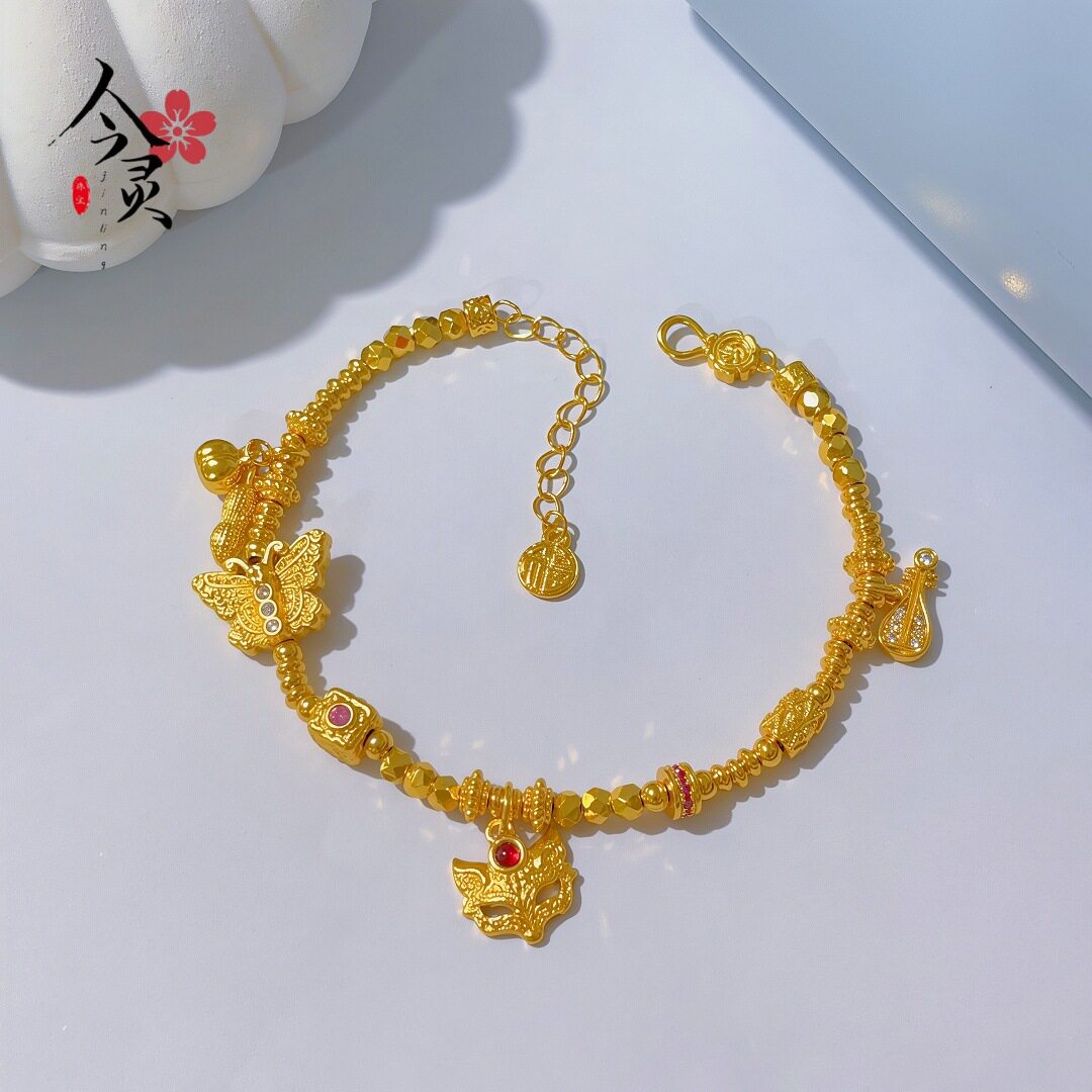 金色同款沙金点钻狐狸面具蝴蝶盘缠手链多宝手串精致送女朋友礼物