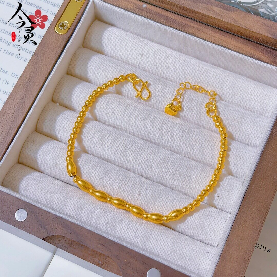 金色同款沙金米粒圆珠手链 轻奢时尚高级感百搭手链小众设计首饰