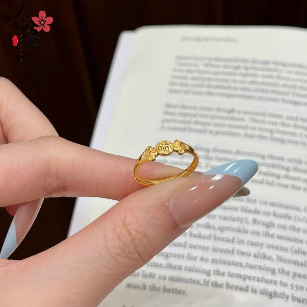 金色同款古法沙金开口猫爪戒指可爱猫猫时尚百搭简约设计个性指环