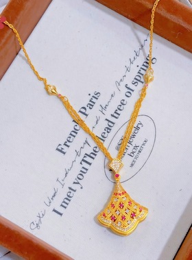 宫廷风金色镶钻唐宫花纹扇形项链