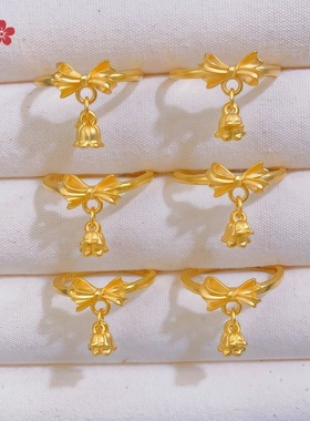 甜美金色铃兰花蝴蝶结戒指