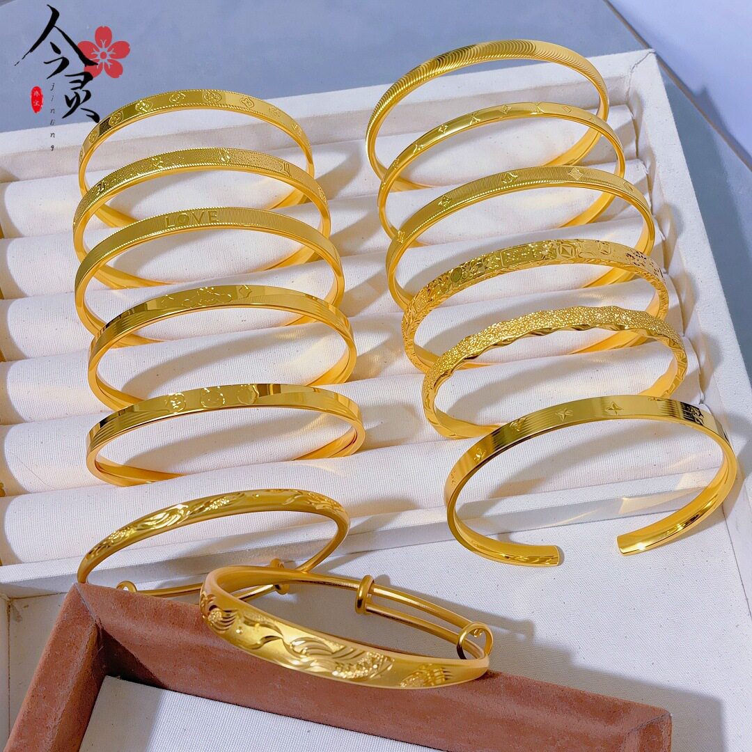 金色同款沙金龙凤圆肚推拉手镯轻奢百搭高级感开口手镯送女友礼物