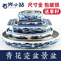 [吸水石底座盆上水石假山盆景专用盆水仙铜钱草陶瓷水培青花瓷花盆]