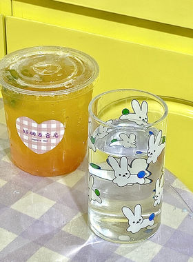 韩国博主pland同款跑跑玻璃杯