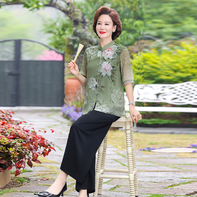 2024新款妈妈夏装真丝套装