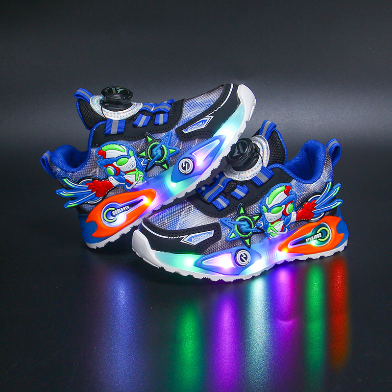 发光男童跑步网鞋儿童亮灯鞋透气小孩子童鞋软底男宝发光鞋男孩鞋
