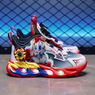 宝宝鞋子男孩运动儿童发光鞋中童男宝闪灯鞋男童旋转纽扣亮灯童鞋