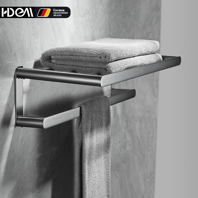 德国海德曼304不锈钢枪灰浴室置物架毛巾架双杆手机厕纸架浴巾架