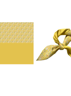 春日黄油～Flora原创简约撞色拼接印花黄色韩版小方巾丝巾短领巾