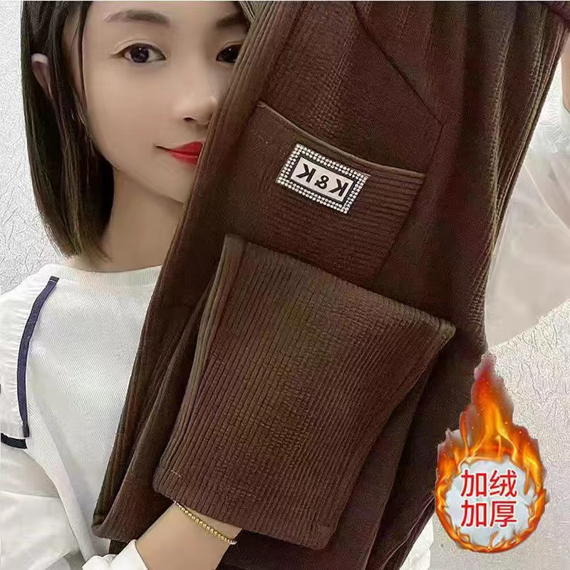 大码高腰加绒加厚小脚灯芯绒女裤
